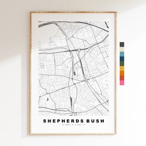 Impresión de mapa de Shepherds Bush - Póster de mapa de ciudad minimalista - Arte de mapas - Londres, Reino Unido - Impresión de Shepherds Bush - Póster - Diferentes colores disponibles