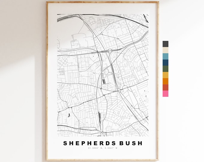 Shepherds Bush Map Print - Minimalist City Map Poster - Map Art - London, UK - Shepherds Bush Print - Poster - Different Colours Available