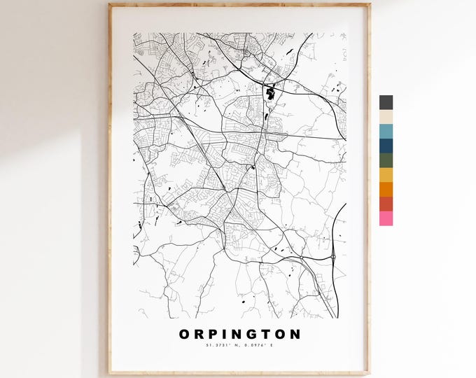 Orpington Map Print - Minimalist City Map Poster - Map Art - UK - Orpington Print - Orpington, London - Different Colours Available