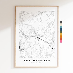 Impresión del mapa de Beaconsfield - Póster minimalista de mapa urbano - Arte cartográfico - Reino Unido - Impresión de Beaconsfield - Buckinghamshire - Diferentes colores disponibles
