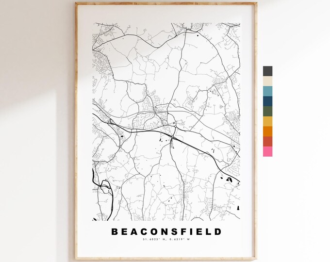 Beaconsfield Map Print - Minimalist City Map Poster - Map Art - UK - Beaconsfield Print -Buckinghamshire - Different Colours Available