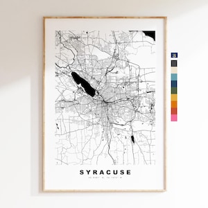 Syracuse Carte de la ville Imprimer - impression de carte - art de la carte - estampes ou impressions encadrées - minimaliste - États-Unis