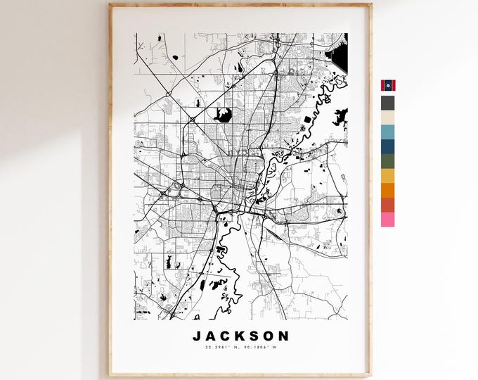 Jackson Map Print - City Map Poster - Map Art - USA City Maps - Jackson Print - Jackson Poster - Minimalist City Map - Mississippi
