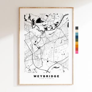 Impresión del mapa de Weybridge - Póster minimalista de mapa urbano - Arte cartográfico - Reino Unido - Impresión de Weybridge - Weybridge, Surrey - Diferentes colores disponibles