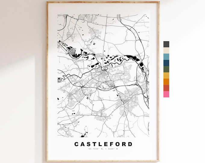 Castleford Map Print - Minimalist City Map Poster - Map Art - UK - Castleford Print - West Yorkshire - Different Colours Available