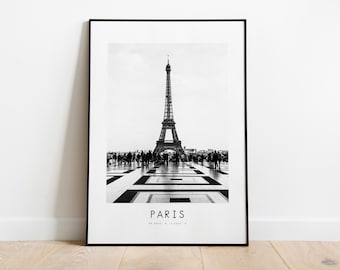 Paris City Poster Print - Black and White Minimalist City Print - Coordinates - Paris Poster - Paris Art Print - Eiffel Tower - Paris Gift