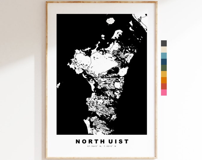 North Uist Map Print - Minimalist Map Poster - Map Wall Art - Scotland - North Uist Print - North Uist Poster - Different Colours Available