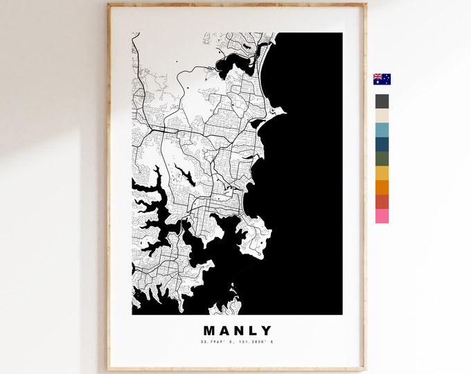 Manly Map Print - City Map Poster - Map Wall Art - Australia City Maps - Manly Print - Manly Poster - Minimalist City Map - Australia