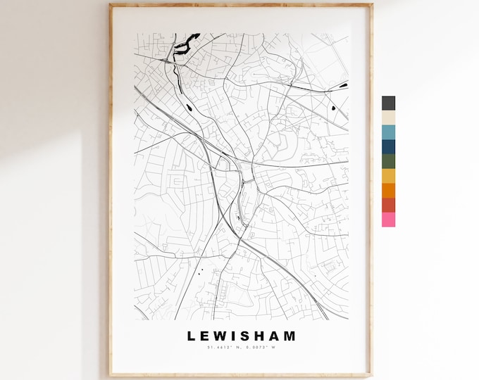Lewisham Map Print - Minimalist City Map Poster - Map Art - London, UK - Lewisham Print - Lewisham Poster - Different Colours Available