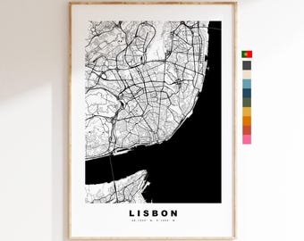 Lisbon Map Print - City Map Poster - Map Art - Map Wall Art - Portugal City Maps - Lisbon Print - Lisbon Poster - Minimalist City Map