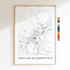 Santiago de Compostela Mapa da cidade - impressão de mapa - arte de mapa - impressões ou impressões emolduradas