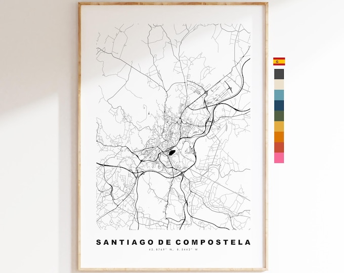 Santiago de Compostela Map Print - City Map Poster - Map Art - Map Wall Art - Spain City Maps - Print - Poster - Minimalist City Map