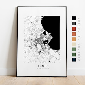 Impresión de mapa de Túnez - Póster de mapa de la ciudad - Arte de mapa - Arte de pared de mapa - Mapa de la ciudad de Túnez - Impresión de Túnez - Póster de Túnez - Arte de pared - Mapa - África