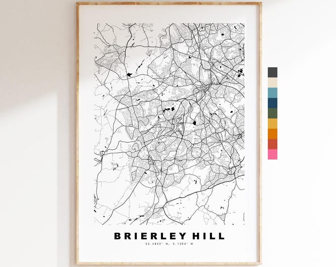 Brierley Hill Map Print - Minimalist City Map Poster - Map Art - UK - Brierley Hill Print - West Midlands - Different Colours Available