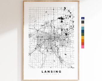 Lansing Map Print - City Map Poster - Map Art - USA City Maps - Lansing Print - Lansing Poster - Minimalist City Map - Michigan