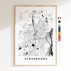 Estrasburgo Impressão de mapa da cidade - Mapa minimalista da cidade - Arte de parede de mapa - Impressões ou impressões emolduradas