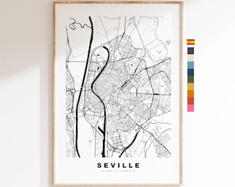 Seville Map Print - City Map Poster - Map Art - Map Wall Art - Spain City Maps - Seville Print - Seville Poster - Minimalist City Map