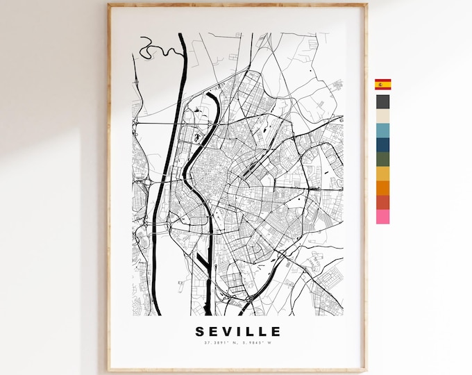 Seville Map Print - City Map Poster - Map Art - Map Wall Art - Spain City Maps - Seville Print - Seville Poster - Minimalist City Map