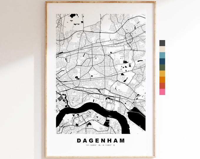 Dagenham Map Print - Minimalist City Map Poster - Map Art - UK - Dagenham Print - Dagenham, London - Different Colours Available