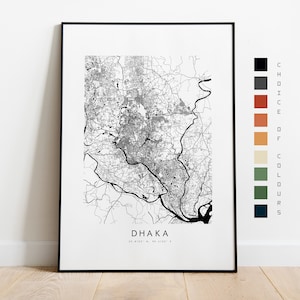 Impressão do mapa de Dhaka - pôster do mapa da cidade - arte do mapa - arte da parede do mapa - mapa da cidade de Bangladesh - impressão de Dhaka - pôster de Dhaka - arte da parede - mapa - Ásias