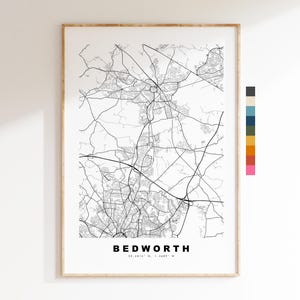 Impresión de mapa de Bedworth - Póster minimalista de mapa de la ciudad - Arte cartográfico - Reino Unido - Impresión de Bedworth - Bedworth, Warwickshire - Diferentes colores disponibles