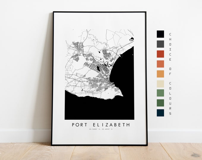 Port Elizabeth Map Print - City Map Poster - Map - Map Wall Art - South Africa Map - Port Elizabeth Print - Port Elizabeth Poster - Africa