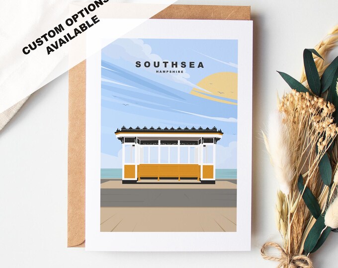 Southsea Greeting Card - Portsmouth and Southsea Cards (Travel Designs) - Blank Inside or Include Message - Envelope Included