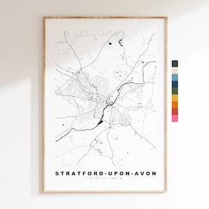 Impresión de mapa de Stratford Upon Avon - Póster de mapa de ciudad minimalista - Arte de mapas - Reino Unido - Impresión de Stratford Upon Avon - Póster - Diferentes colores disponibles