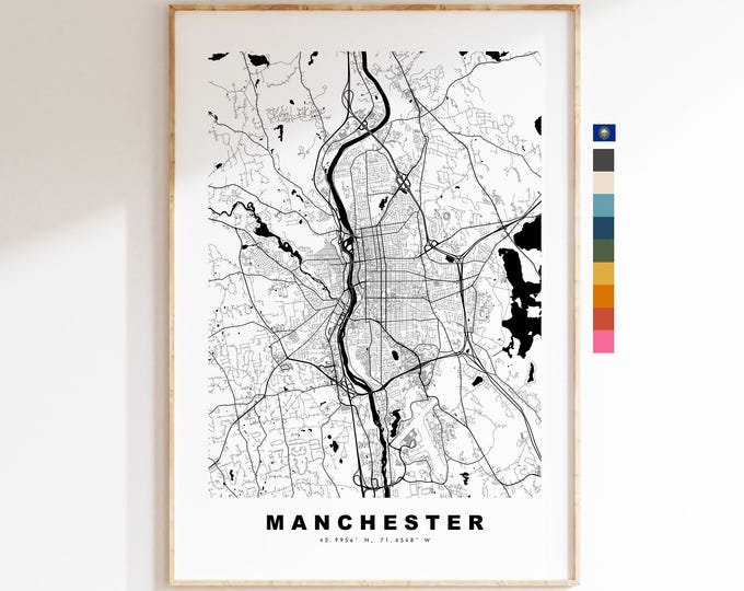 Manchester Map Print (New Hampshire) - City Map Poster - Map Art - USA City Maps - Print - Poster - Minimalist City Map - New Hampshire