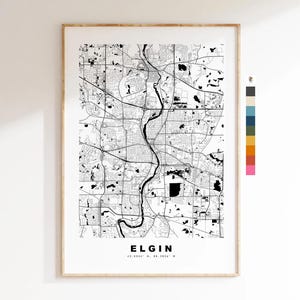 Elgin Carte de la ville Imprimer - impression de carte - art de la carte - estampes ou impressions encadrées - minimaliste - États-Unis