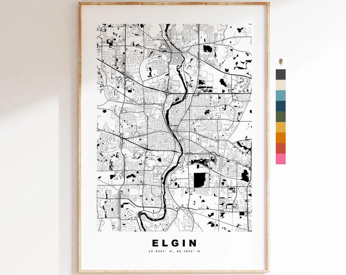 Elgin Map Print - City Map Poster - Map Art - USA City Maps - Elgin Print - Elgin Poster - Minimalist City Map - Illinois