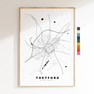 Thetford Map Print - Minimalistische Stadtkarte Poster - Map Art - UK - Thetford Print - Thetford Poster - verschiedene Farben erhältlich