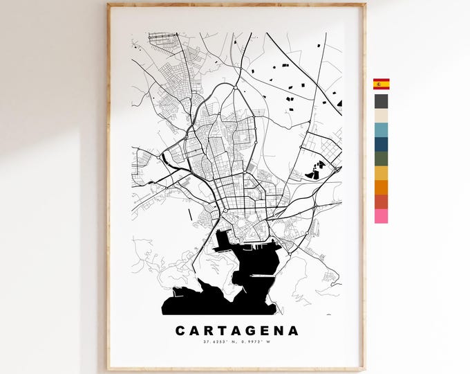 Cartagena Map Print - City Map Poster - Map Art - Map Wall Art - Spain City Maps - Cartagena Print - Cartagena Poster - Minimalist City Map