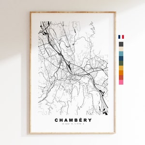 Chambéry Stadtplan-Druck – minimalistischer Stadtplan – Karten-Wandkunst – Drucke oder gerahmte Drucke