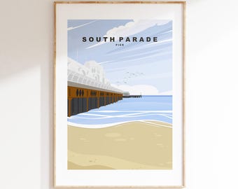 South Parade Pier Travel Poster - Wall Art Print - Southsea and Portsmouth Travel Posters - Minimalist Retro Style - Prints or Framed Prints