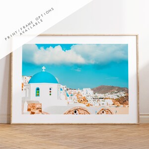 Santorini Landschaft Fotografie Druck - Griechenland - Print - Poster - Santorini Fotografie - Griechenland Wandkunst - Blaue Kuppel - Blaue Kirche - Geschenk