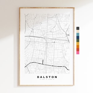 Impresión de mapa de Dalston - Póster de mapa de ciudad minimalista - Arte de mapas - Londres, Reino Unido - Impresión de Dalston - Póster de Dalston - Diferentes colores disponibles
