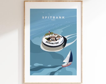 Spitbank Fort Travel Poster - Wall Art Print - Southsea and Portsmouth Travel Posters - Minimalist Retro Style - Prints or Framed Prints