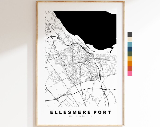 Ellesmere Port Map Print - Minimalist City Map Poster - Map Art - UK - Ellesmere Port Print - Ellesmere Poster - Different Colours Available