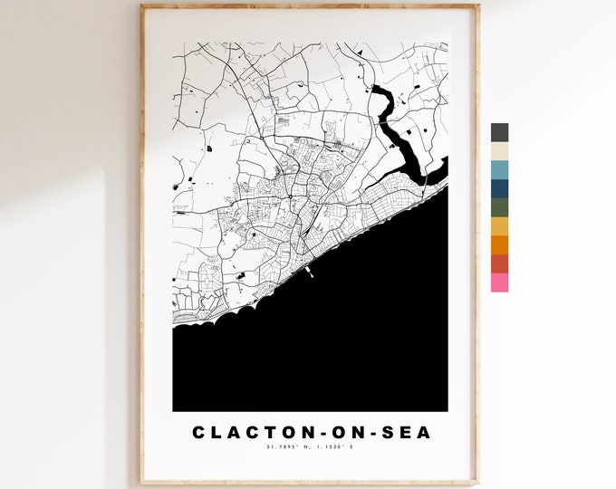 Clacton Map Print - Minimalist City Map Poster - Map Wall Art - UK - Clacton On Sea Print - Clacton Poster - Different Colours Available
