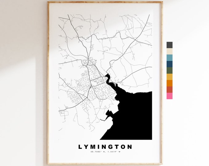 Lymington Map Print - Minimalist City Map Poster - Map Wall Art - UK - Lymington Print - Lymington Poster - Different Colours Available