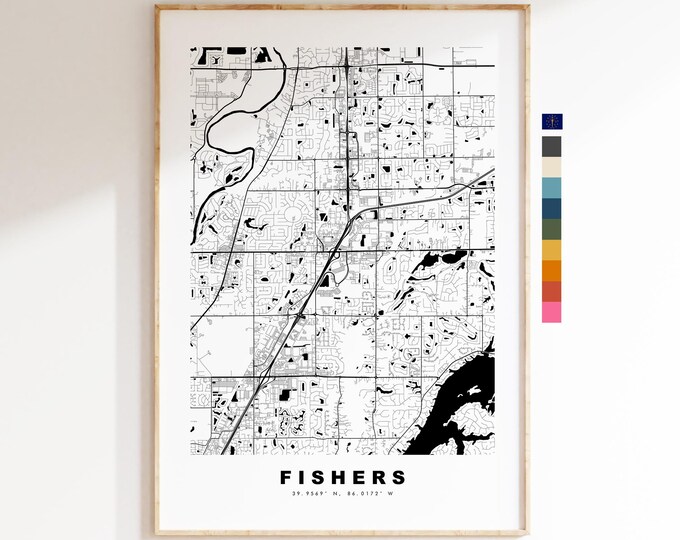 Fishers Map Print - City Map Poster - Map Art - USA City Maps - Fishers Print - Fishers Poster - Minimalist City Map - Indiana