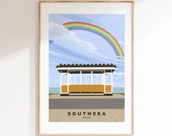 Southsea Pride Travel Poster - Wall Art Print - Southsea and Portsmouth Travel Posters - Minimalist Retro Style - Prints or Framed Prints