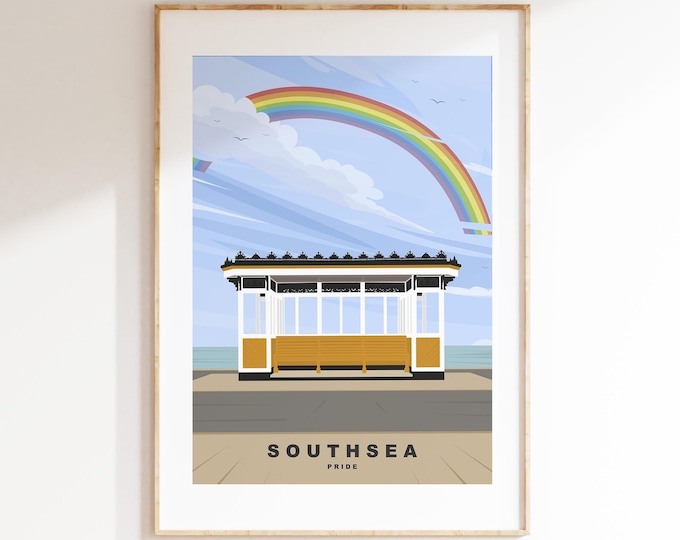 Southsea Pride Travel Poster - Wall Art Print - Southsea and Portsmouth Travel Posters - Minimalist Retro Style - Prints or Framed Prints