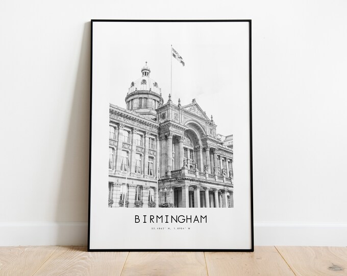 Birmingham City Poster Print - Black and White Minimalist City Print - Coordinates - Birmingham Poster - Birmingham Art Print - Poster