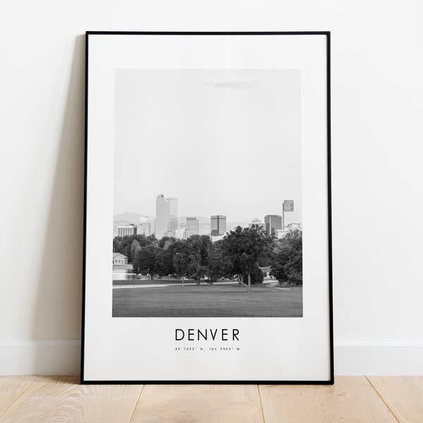 Denver City Poster Print - Black and White Minimalist City Print - Coordinates - Denver Poster - Denver Art Print -  Denver USA - Poster