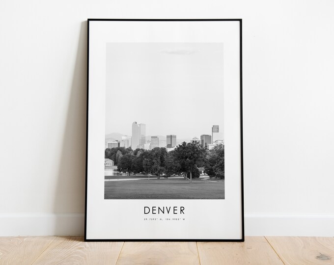 Denver City Poster Print - Black and White Minimalist City Print - Coordinates - Denver Poster - Denver Art Print -  Denver USA - Poster