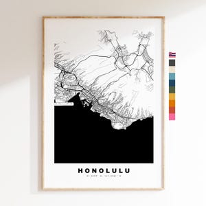 Honolulu Carte de la ville Imprimer - impression de carte - art de la carte - estampes ou impressions encadrées - minimaliste - États-Unis