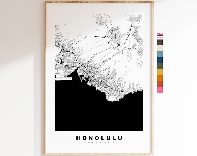 Honolulu Map Print - City Map Poster - Map Art - USA City Maps - Honolulu Print - Honolulu Poster - Minimalist City Map - Hawaii
