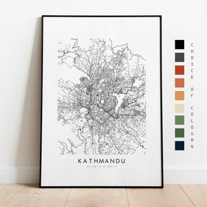 Impressão do mapa de Kathmandu - pôster do mapa da cidade - arte do mapa - arte da parede do mapa - mapa da cidade do Nepal - impressão de Kathmandu - pôster de Kathmandu - arte da parede - Ásia